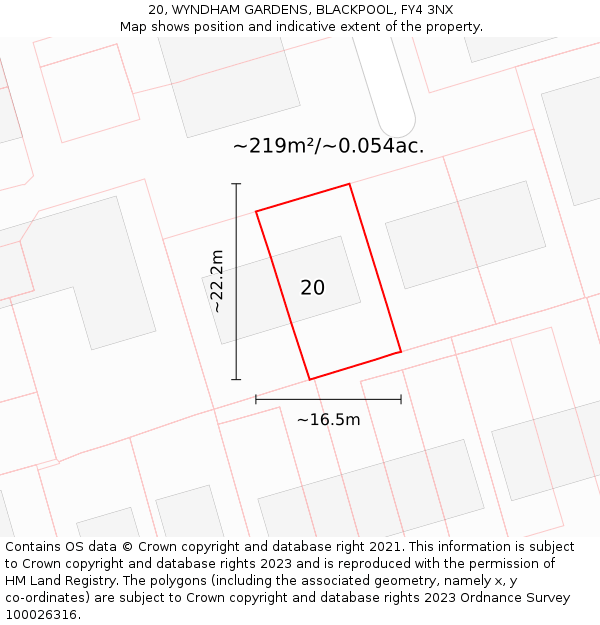20, WYNDHAM GARDENS, BLACKPOOL, FY4 3NX: Plot and title map