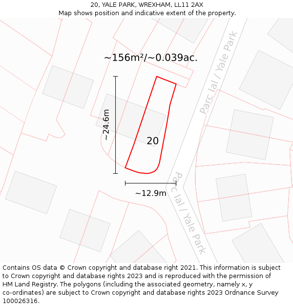 20, YALE PARK, WREXHAM, LL11 2AX: Plot and title map