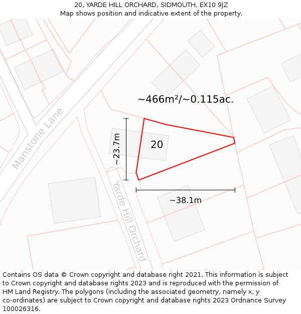 20, YARDE HILL ORCHARD, SIDMOUTH, EX10 9JZ: Plot and title map