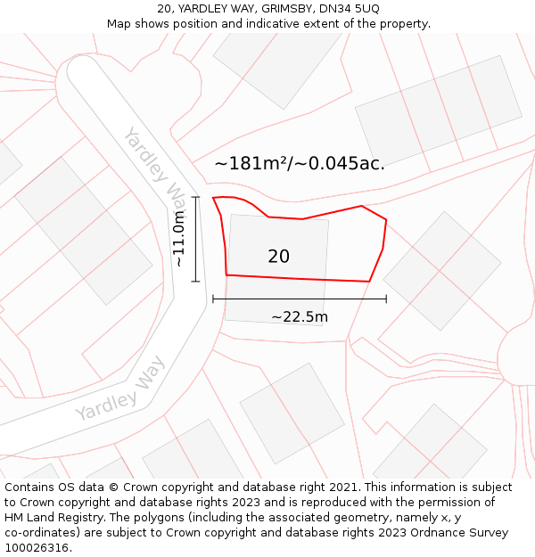 20, YARDLEY WAY, GRIMSBY, DN34 5UQ: Plot and title map