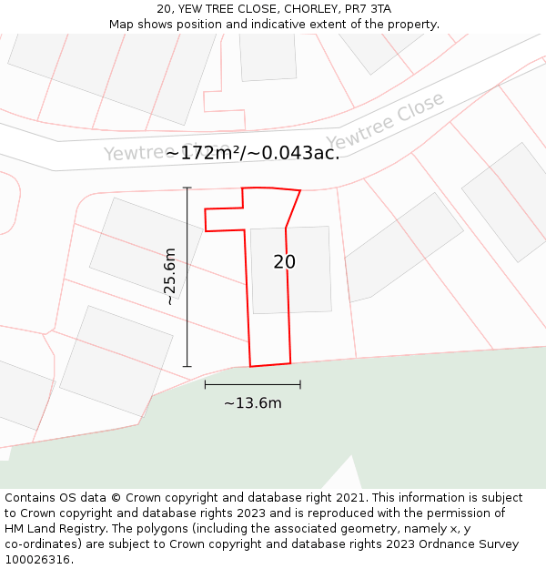 20, YEW TREE CLOSE, CHORLEY, PR7 3TA: Plot and title map