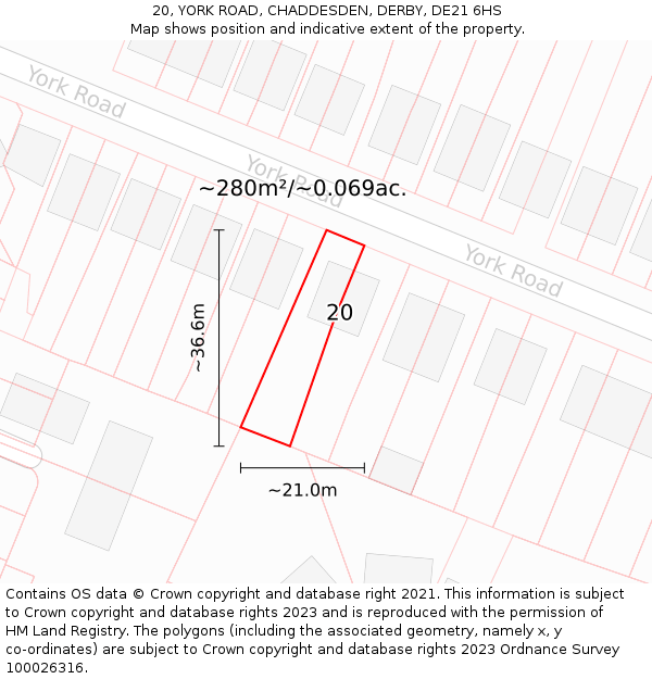 20, YORK ROAD, CHADDESDEN, DERBY, DE21 6HS: Plot and title map