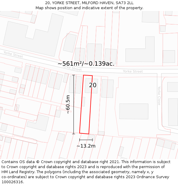 20, YORKE STREET, MILFORD HAVEN, SA73 2LL: Plot and title map