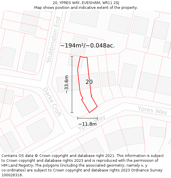 20, YPRES WAY, EVESHAM, WR11 2SJ: Plot and title map