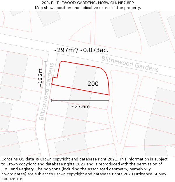 200, BLITHEWOOD GARDENS, NORWICH, NR7 8PP: Plot and title map