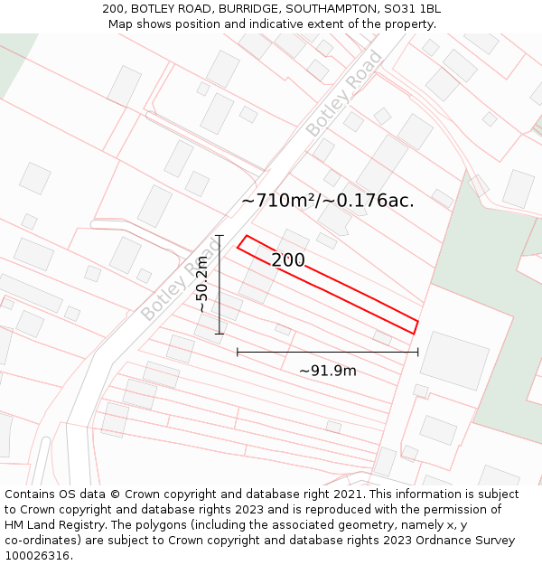 200, BOTLEY ROAD, BURRIDGE, SOUTHAMPTON, SO31 1BL: Plot and title map