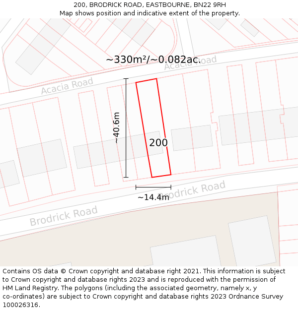 200, BRODRICK ROAD, EASTBOURNE, BN22 9RH: Plot and title map