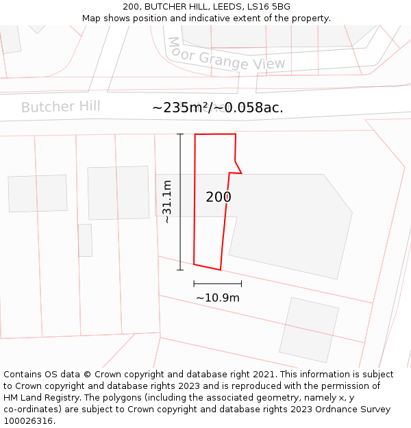 200, BUTCHER HILL, LEEDS, LS16 5BG: Plot and title map