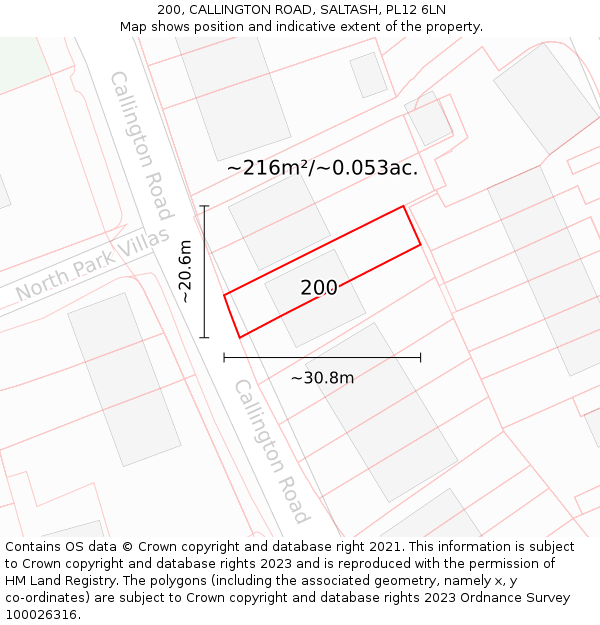 200, CALLINGTON ROAD, SALTASH, PL12 6LN: Plot and title map