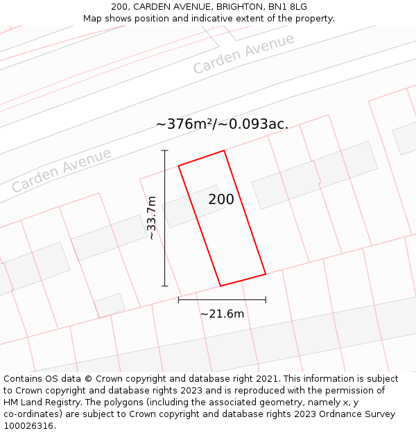 200, CARDEN AVENUE, BRIGHTON, BN1 8LG: Plot and title map