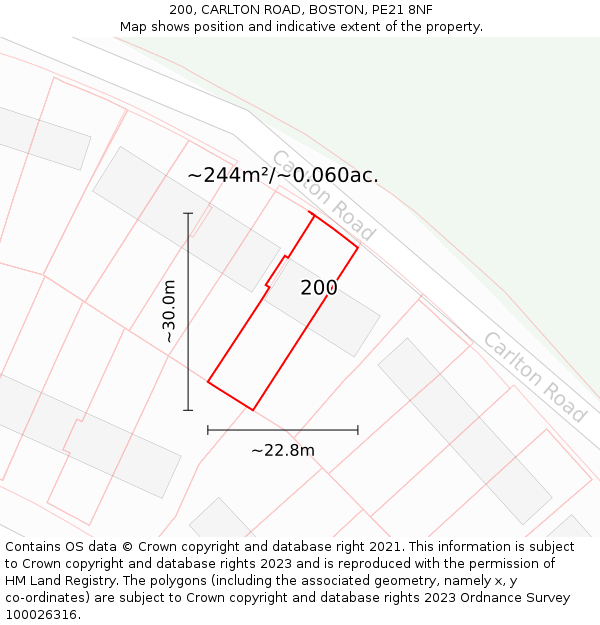 200, CARLTON ROAD, BOSTON, PE21 8NF: Plot and title map