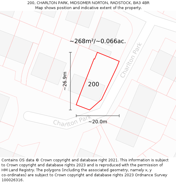 200, CHARLTON PARK, MIDSOMER NORTON, RADSTOCK, BA3 4BR: Plot and title map