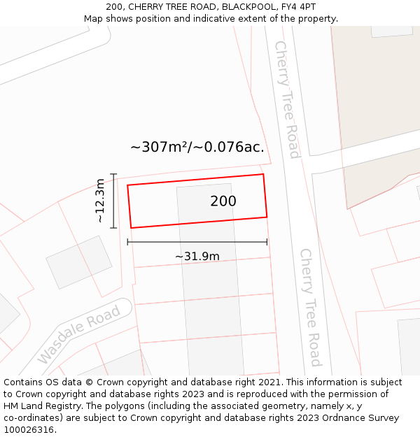 200, CHERRY TREE ROAD, BLACKPOOL, FY4 4PT: Plot and title map