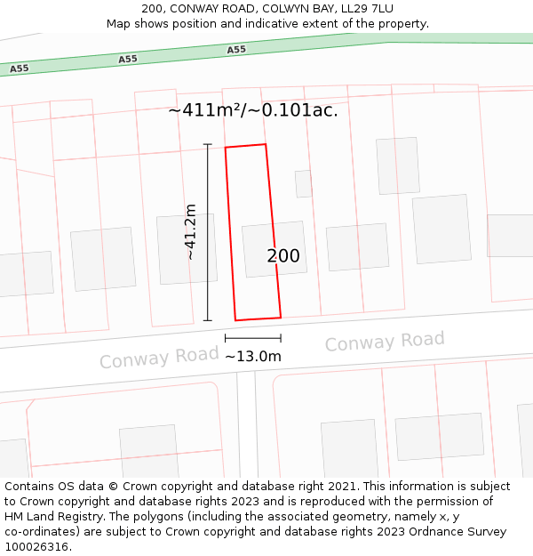 200, CONWAY ROAD, COLWYN BAY, LL29 7LU: Plot and title map