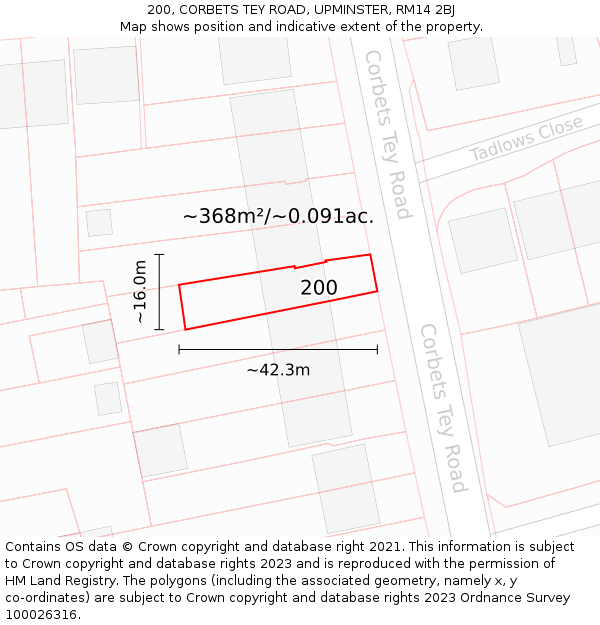 200, CORBETS TEY ROAD, UPMINSTER, RM14 2BJ: Plot and title map