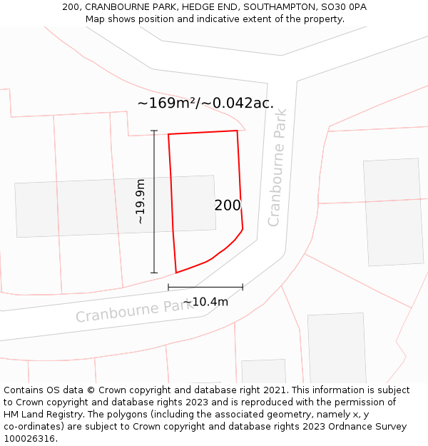 200, CRANBOURNE PARK, HEDGE END, SOUTHAMPTON, SO30 0PA: Plot and title map