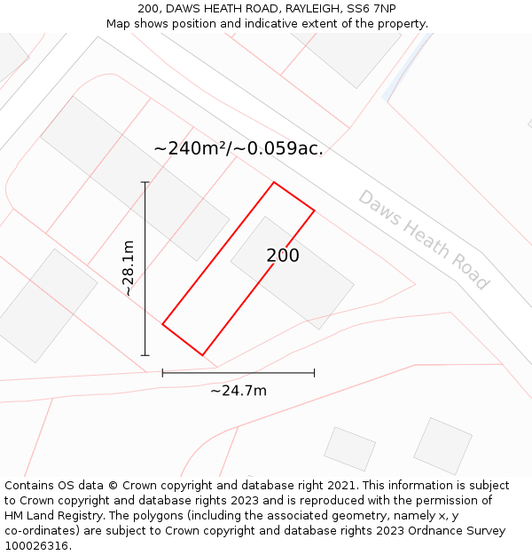 200, DAWS HEATH ROAD, RAYLEIGH, SS6 7NP: Plot and title map