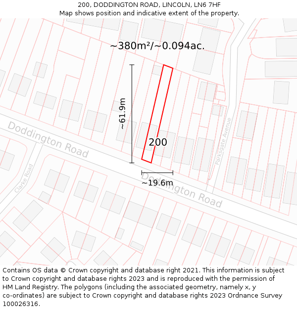 200, DODDINGTON ROAD, LINCOLN, LN6 7HF: Plot and title map