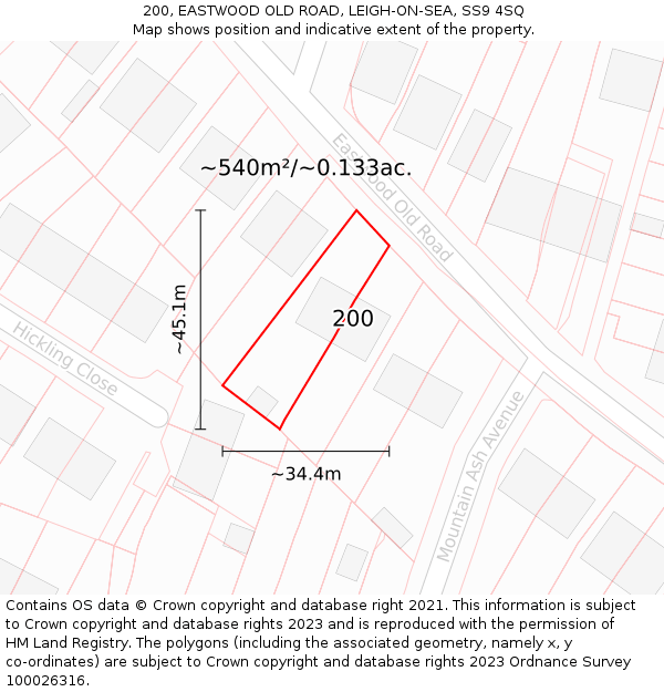 200, EASTWOOD OLD ROAD, LEIGH-ON-SEA, SS9 4SQ: Plot and title map