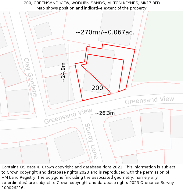 200, GREENSAND VIEW, WOBURN SANDS, MILTON KEYNES, MK17 8FD: Plot and title map