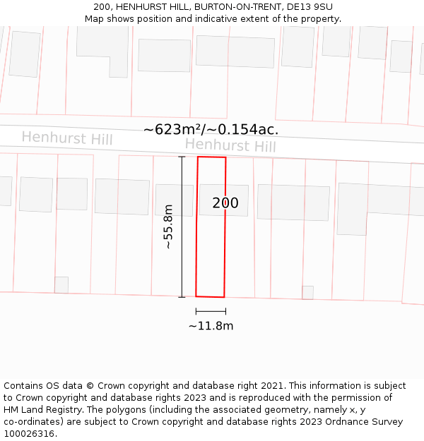 200, HENHURST HILL, BURTON-ON-TRENT, DE13 9SU: Plot and title map