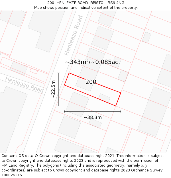 200, HENLEAZE ROAD, BRISTOL, BS9 4NG: Plot and title map