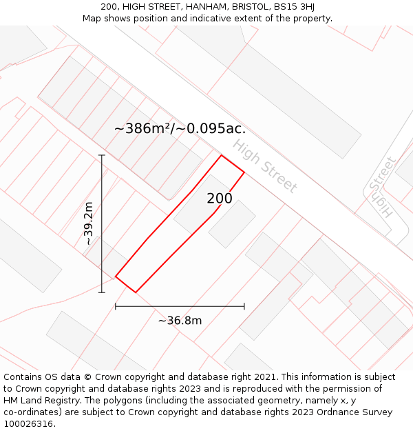 200, HIGH STREET, HANHAM, BRISTOL, BS15 3HJ: Plot and title map
