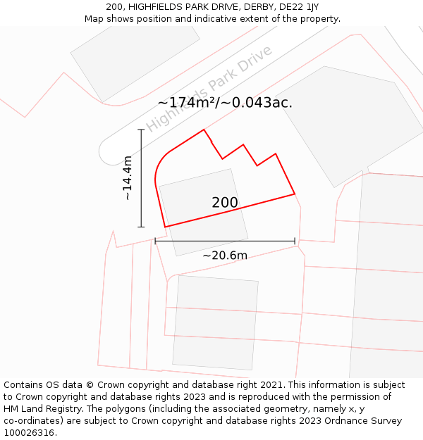 200, HIGHFIELDS PARK DRIVE, DERBY, DE22 1JY: Plot and title map