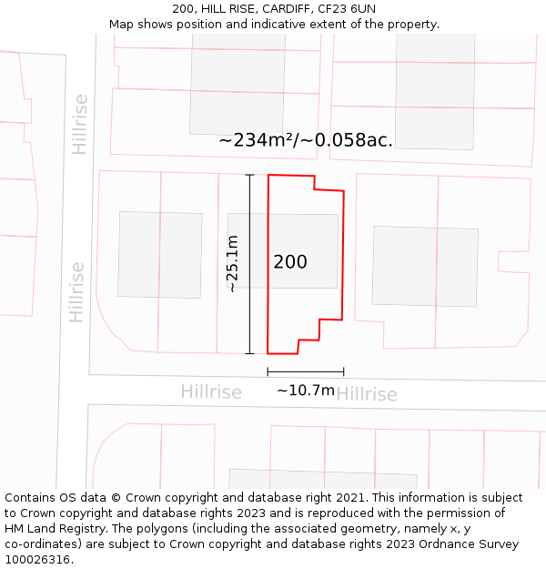 200, HILL RISE, CARDIFF, CF23 6UN: Plot and title map