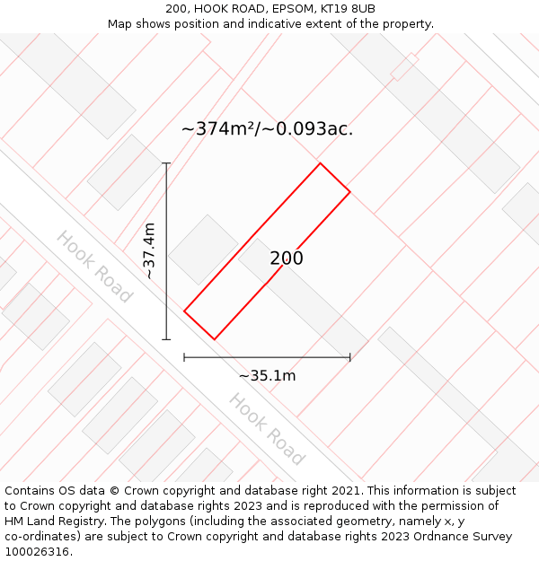 200, HOOK ROAD, EPSOM, KT19 8UB: Plot and title map
