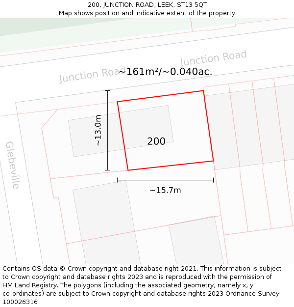200, JUNCTION ROAD, LEEK, ST13 5QT: Plot and title map