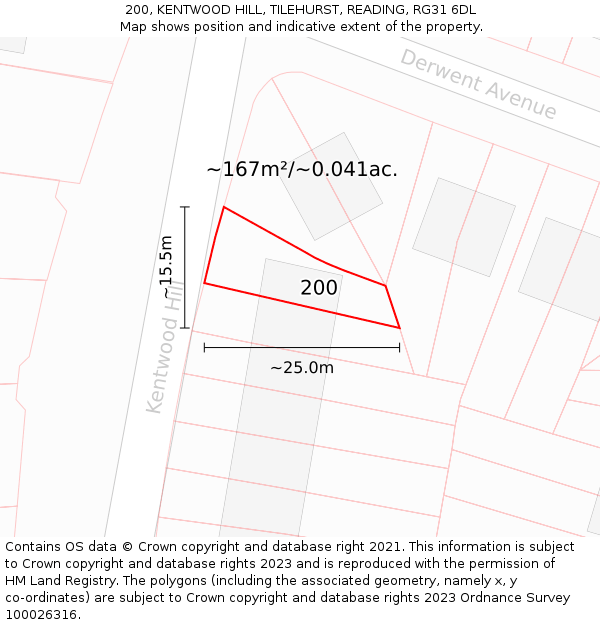 200, KENTWOOD HILL, TILEHURST, READING, RG31 6DL: Plot and title map