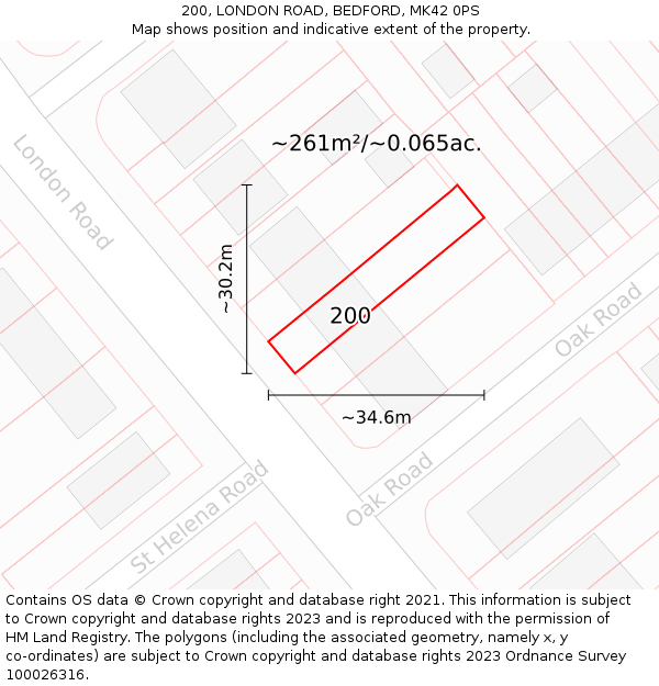 200, LONDON ROAD, BEDFORD, MK42 0PS: Plot and title map