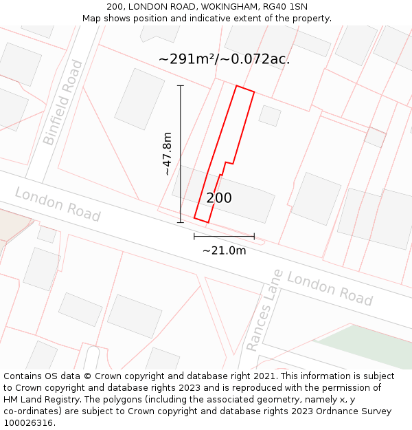 200, LONDON ROAD, WOKINGHAM, RG40 1SN: Plot and title map