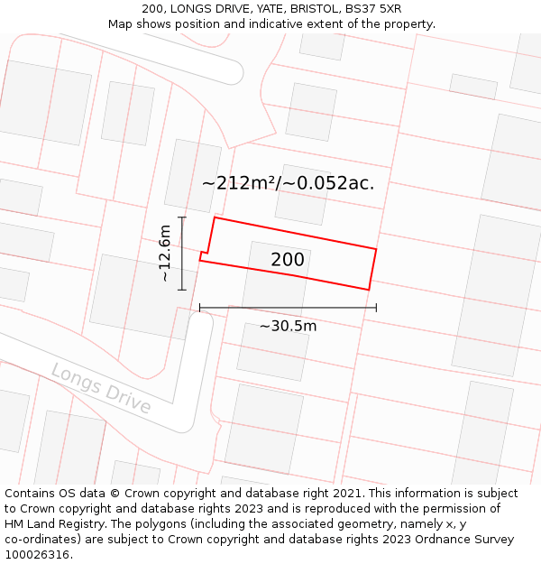 200, LONGS DRIVE, YATE, BRISTOL, BS37 5XR: Plot and title map