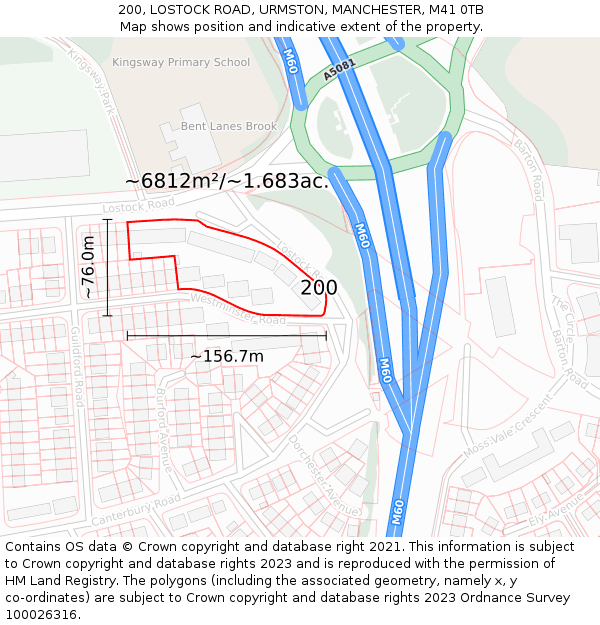 200, LOSTOCK ROAD, URMSTON, MANCHESTER, M41 0TB: Plot and title map