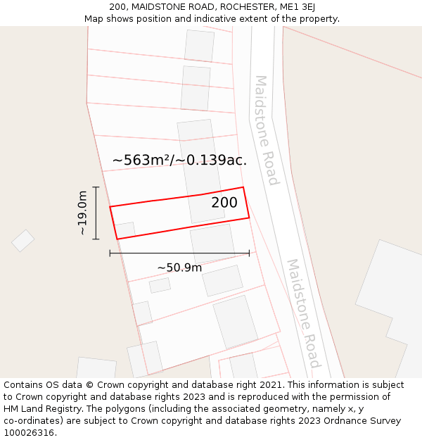 200, MAIDSTONE ROAD, ROCHESTER, ME1 3EJ: Plot and title map