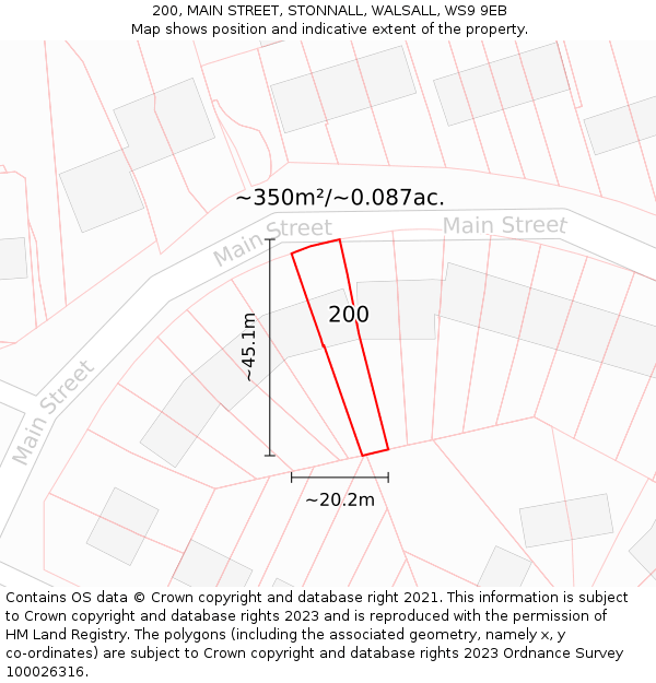 200, MAIN STREET, STONNALL, WALSALL, WS9 9EB: Plot and title map