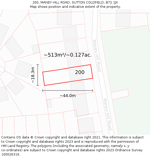 200, MANEY HILL ROAD, SUTTON COLDFIELD, B72 1JX: Plot and title map