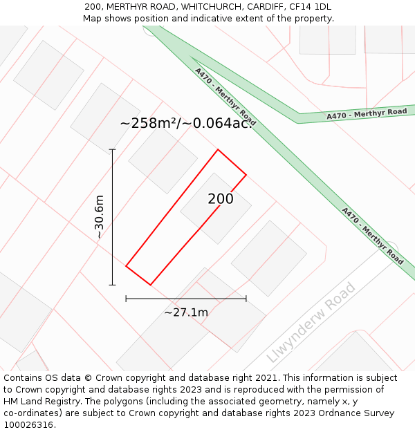 200, MERTHYR ROAD, WHITCHURCH, CARDIFF, CF14 1DL: Plot and title map
