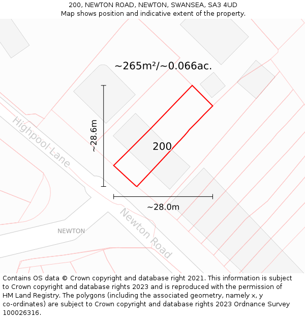 200, NEWTON ROAD, NEWTON, SWANSEA, SA3 4UD: Plot and title map