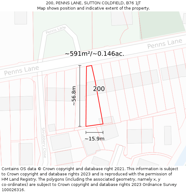 200, PENNS LANE, SUTTON COLDFIELD, B76 1JT: Plot and title map