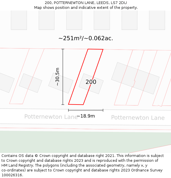 200, POTTERNEWTON LANE, LEEDS, LS7 2DU: Plot and title map