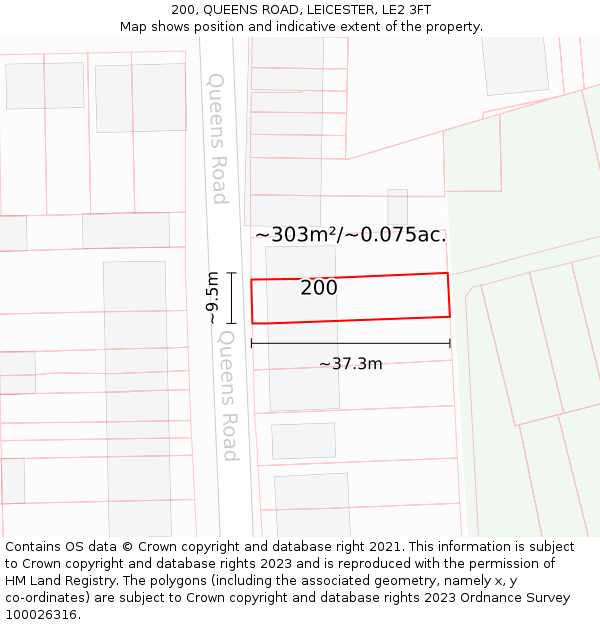 200, QUEENS ROAD, LEICESTER, LE2 3FT: Plot and title map