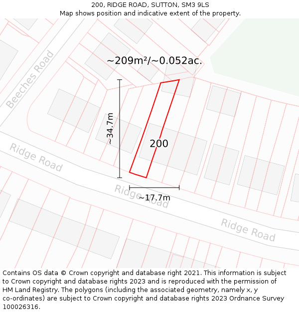 200, RIDGE ROAD, SUTTON, SM3 9LS: Plot and title map