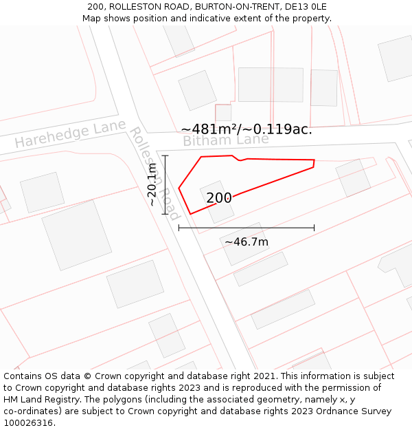 200, ROLLESTON ROAD, BURTON-ON-TRENT, DE13 0LE: Plot and title map