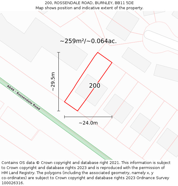 200, ROSSENDALE ROAD, BURNLEY, BB11 5DE: Plot and title map