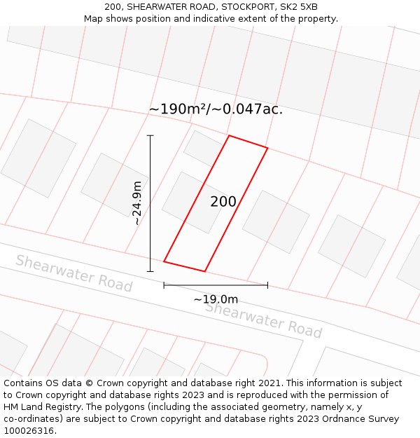 200, SHEARWATER ROAD, STOCKPORT, SK2 5XB: Plot and title map