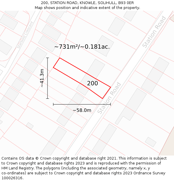 200, STATION ROAD, KNOWLE, SOLIHULL, B93 0ER: Plot and title map