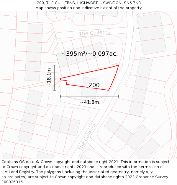 200, THE CULLERNS, HIGHWORTH, SWINDON, SN6 7NR: Plot and title map